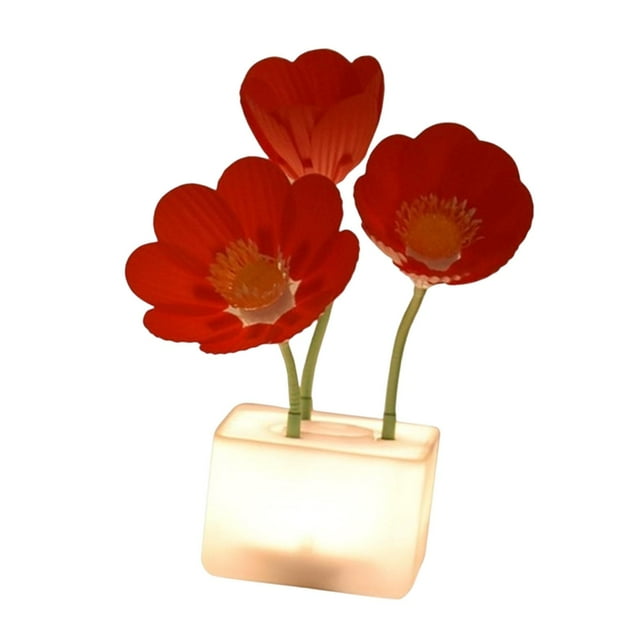 Lámpara de cumpleaños de la noche de flores automáticas Regalos de cumpleaños Atentable Lámpara de escritorio decorativo de brillo de 3 niveles de 3 Rojo