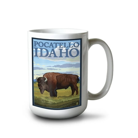 

15 fl oz Ceramic Mug Pocatello Idaho Bison Scene Dishwasher & Microwave Safe