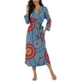 thumbnail image 3 of Peignoir pour Femme Léger à Manches 3/4, Robe de Chambre Kimono à Col en V, Longue Tenue de Nuit, Bleu Mélangé, 3 of 5