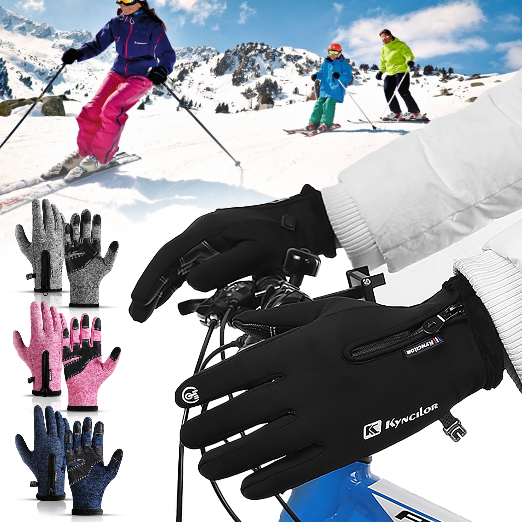 Non Slip Cycling PU Gloves Women Men Winter Sports Gloves inner Fleece