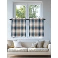 thumbnail image 4 of Blue Brown Plaid Tier Curtains 24 Inch Length,Sheer Curtains for Bedroom Living Room Window Modern Abstract Striped Gingham Checked Small Half Window Kitchen Curtains & Drapes 27.5"x24" 2 Panels, 4 of 6