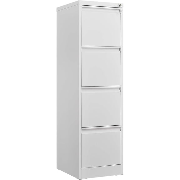 4-Drawer Locking Metal File Cabinet, Narrow Vertical Design for A4/Letter Files, White