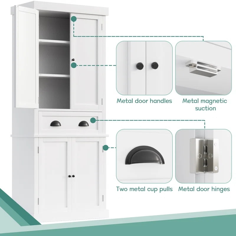 Lacoo 72'' Tall Pantry Cabinet with 4 Doors, Adjustable Shelves & Large Drawer, Storage Cabinet for Kitchen, Dinging Room, Living Room, White