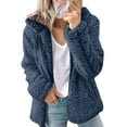 thumbnail image 1 of Chaqueta Ligera y Cálida para Mujer, Grandes, con Capucha y Cremallera, Abrigo de Invierno de Forro , Cárdigan Suave y Afelpado con Bolsillos. Azul L, 1 of 6