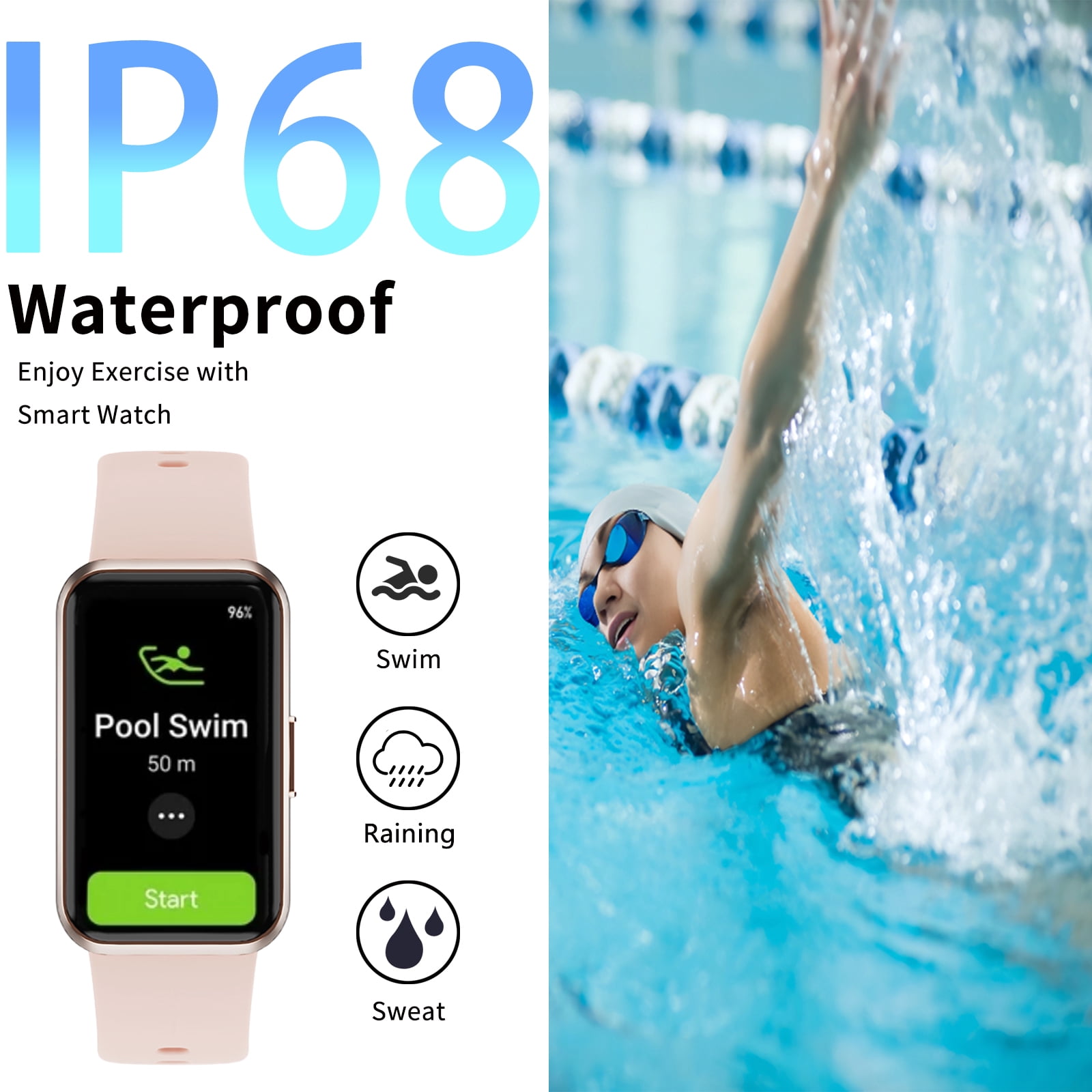 1.47" Fitness Tracker Smartwatch for Women Men with Multiple Sport Modes Step Counter Bluetooth Calls (Make/Answer) IP68 Waterproof, Fitness Tracker Compatible with Android/iOS, for Gifts, Pink