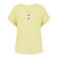 thumbnail image 5 of JFGHDG Linen Shirts for Women Tunic Tops Button Down Shirts cotton tshirts for women womens t shirts Fashionable And V Neck Wrinkle Cloth Button Short Sleeve Rolled Up T Shirt Top Yellow M, 5 of 9