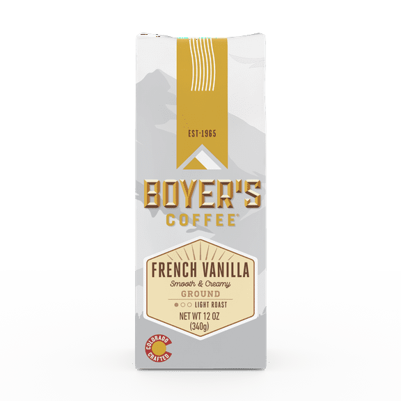 Boyer's Coffee French Vanilla, Ground Coffee, Light Roast, 12 Oz