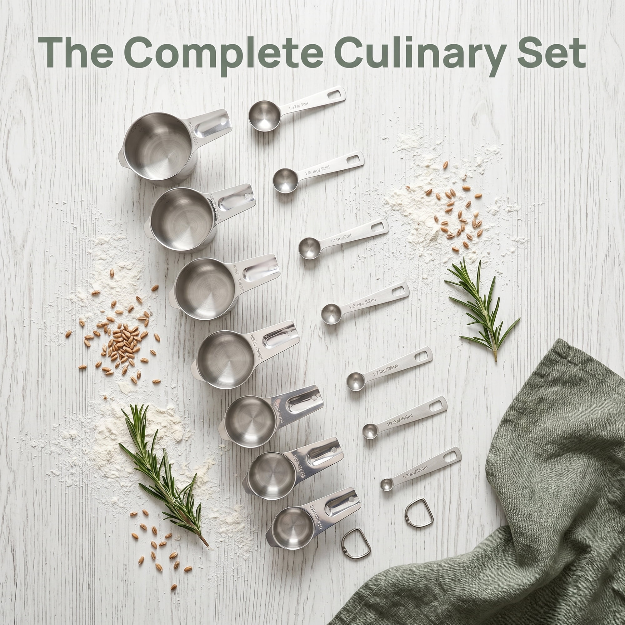 Unique Bargains Stainless Steel Measuring Stackable Cups Spoons Set Silver 15Pcs