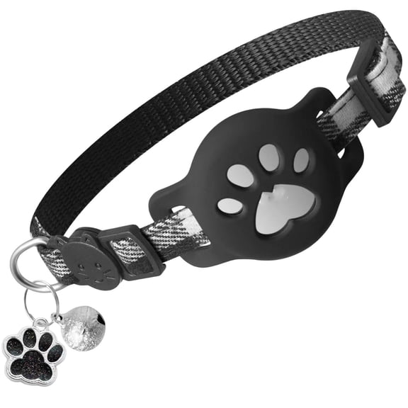 Cat Collar with Airtag Holder Breakaway Cat Collar with Bell Reflective Cat Accessories for Indoor Cats Black