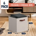 thumbnail image 6 of Ornavo Home Foldable Collapsible Storage Box Bins Linen Fabric Shelf Basket Cube Organizer with Leather Handles - Set of 6 - 11 x 11 x 11 - Beige, 6 of 7