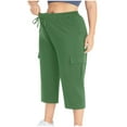 thumbnail image 4 of MIUOWANP Women's Cropped Pants Wide Leg Plus Size Drawstring Elastic Waist Solid Color Durable Cargo Pants Size XXXXXL(18)Green, 4 of 9