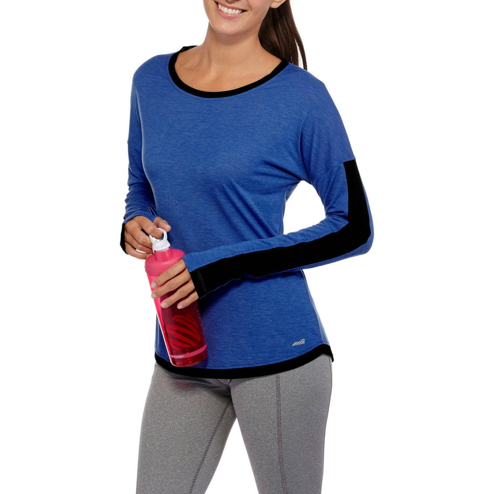 Avia Women's Long Sleeve Performance TShirt with Colorblock Sleeves