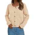 thumbnail image 2 of Suéter PRETTYGARDEN Beige Grande de Punto con Botones y Cardigan, 2 of 8
