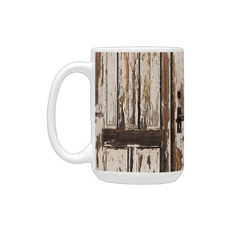 

Rustic Decor Vintage House Entrance with Vertical Lined Old Planks Distressed Hardwood Design Beige Ceramic Mug (15 OZ) (Made In USA)