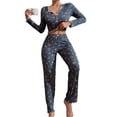 thumbnail image 2 of Warop Ensemble de Pyjama pour Femmes, Haut à Manches Longues à Col Rond à Imprimé Floral et Pantalon, Décontracté pour la Maison et le Sommeil, 2 of 7