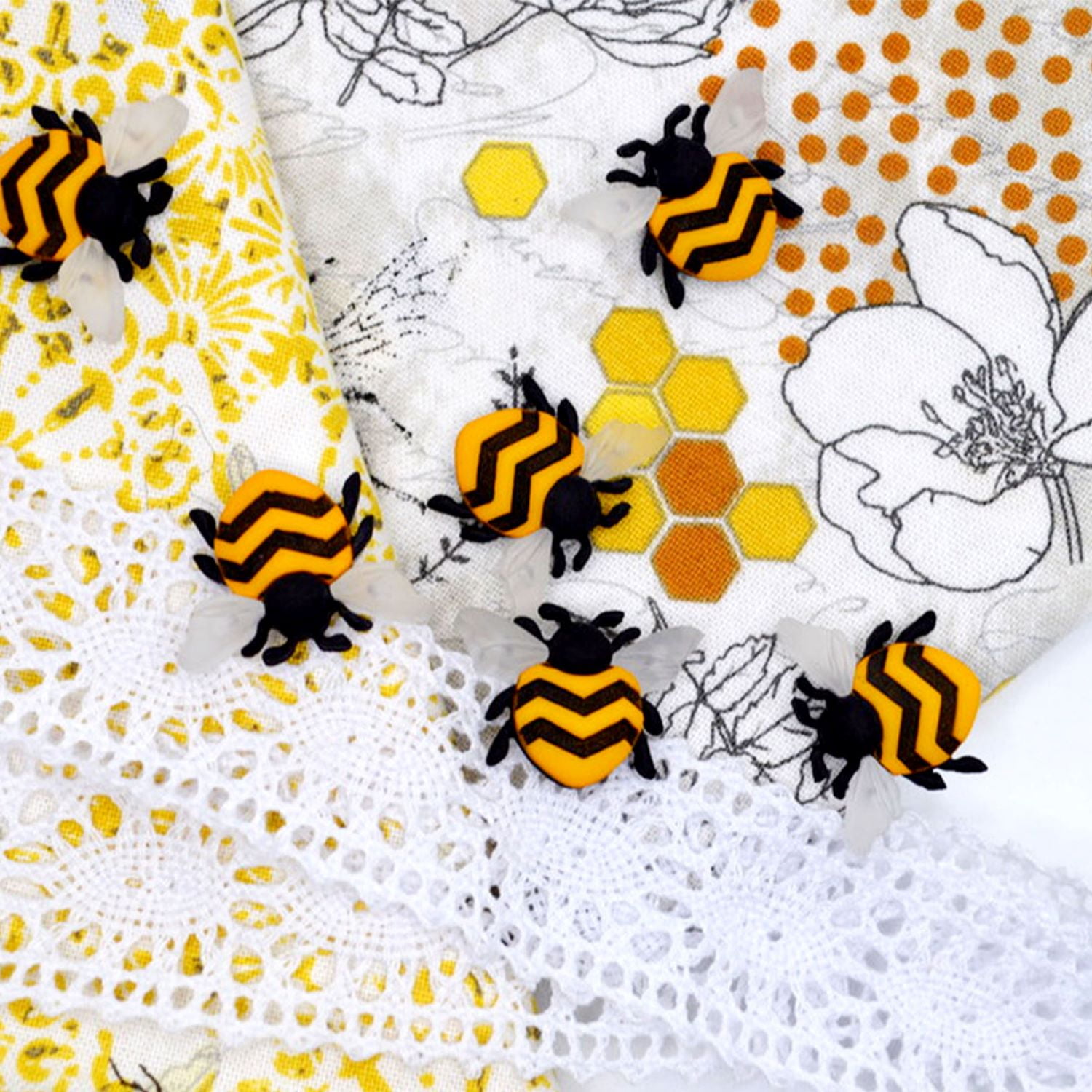 (2 pack) Dress It Up Buttons, Bee Happy, Sewing Fasteners, 6 Pieces