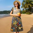thumbnail image 4 of Balery Vibrant Wildflower Meadow Vestidos sueltos de manga corta para mujer, vestidos de verano 2025, vestidos casuales de corte A con vuelo., 4 of 6
