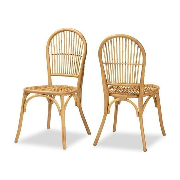 Baxton Studio Wina Modern Bohemian Natural Brown Rattan 2-Piece Dining Chair Set