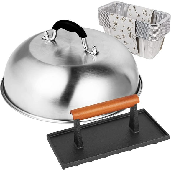 Cast Iron Griddle Press with 12-Inch Melting Dome for Blackstone, Perfect for Bacon, Burger, Panini