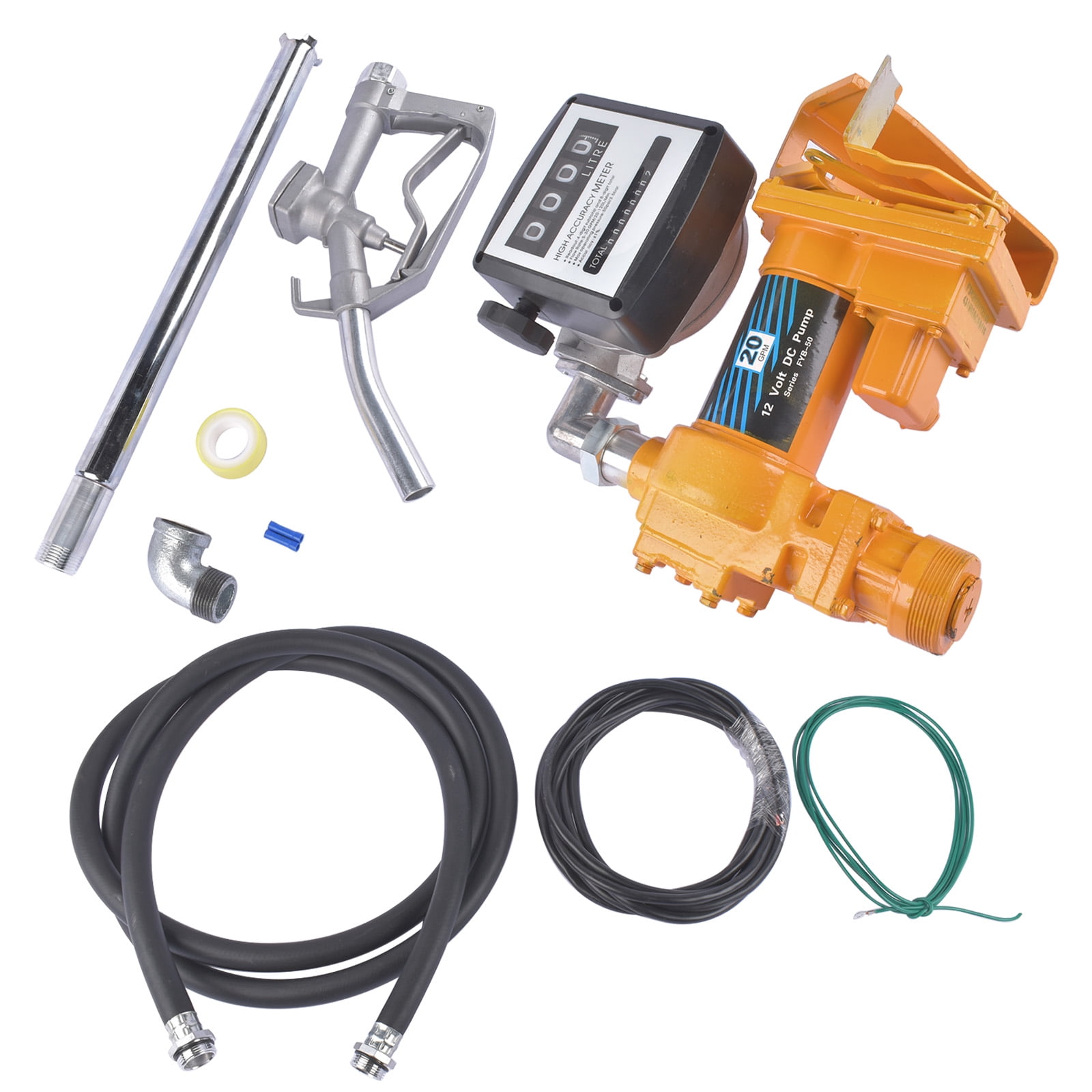 GELUOXI 20GPM 12V Fuel Transfer Pump w/ Manual Nozzle + Flow Meter for Diesel Gas Gasoline Kerosene