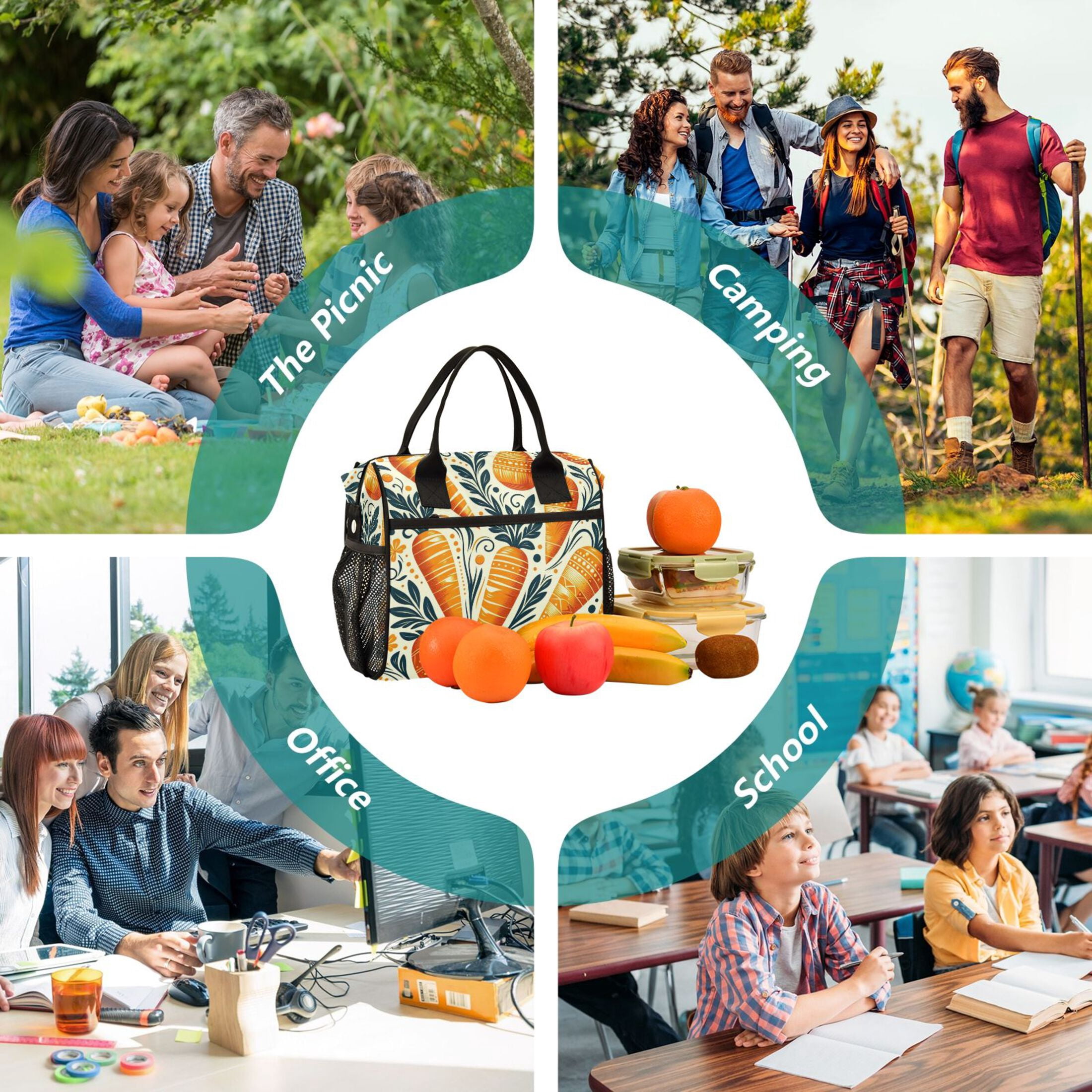 Lunch Bag Insulated Lunch Box Leakproof Reusable Cooler Tote Adjustable Shoulder Strap for Men Women Carrots with Leave and Dots 12L