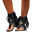 thumbnail image 1 of Sandales de Plage à Franges pour Femmes, Bottines Boho Plage Décontractées, Larges, Mi-Mollet, Compensées, 1 of 6