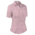 thumbnail image 2 of DOUBLJU Women's Slim Fit Plain Classic Short Sleeve Button Down Collar Shirt Blouse, 2 of 5