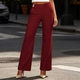 thumbnail image 4 of Hurxie Work Pants for Women Wide Leg Dress Pants Palazzo Business Casual Outfits Office Slacks with Pockets Button Stretchy Red,M, 4 of 6