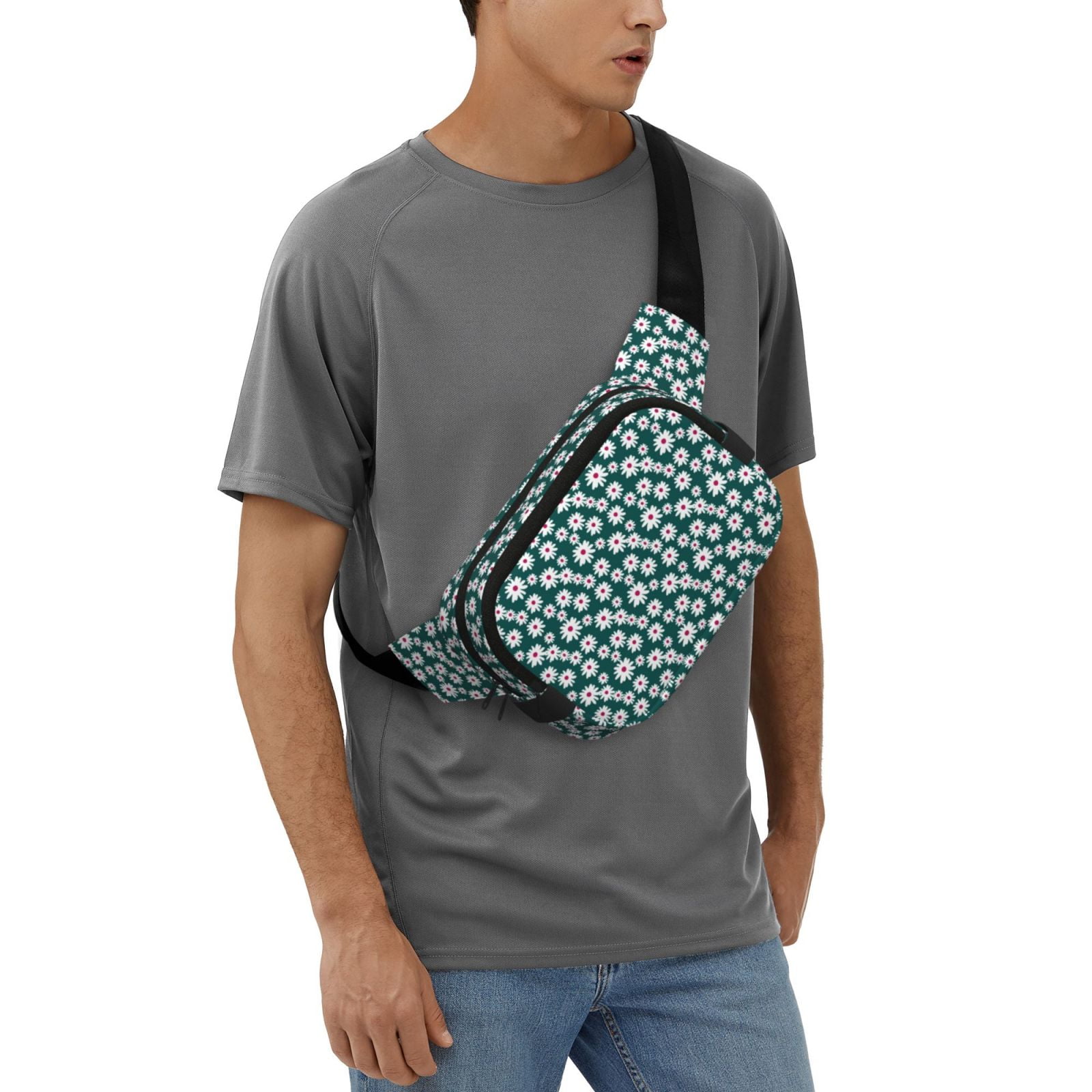 Picia Daisies Flowers Print Square Double-Layer Waist Bag Mini Adjustable Waist Belt Bag Exercise Running Travel Hiking