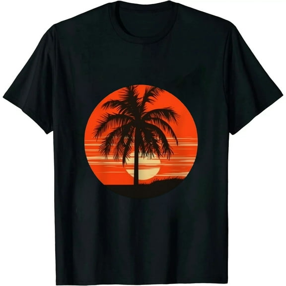 Palm Tree Shirts for Men, Sunset Beach Hawaiian Summer Vacation Short Sleeve T- Shirt