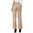 thumbnail image 3 of INSPIRE CHIC Women's Plaid Elastic Waist Button Zipper Straight Leg Long Pants L Light Khaki Brown, 3 of 8