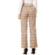 thumbnail image 3 of Pantalones largos rectos de cintura elástica con botones y cremallera de cuadros para mujer Inspire Chic en color caqui claro y marrón, 3 of 8