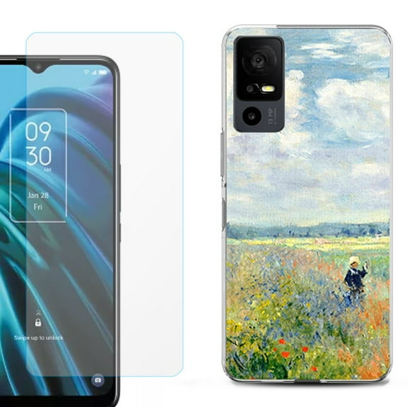 OneToughShield ® for TCL 40 XE 5G Shockproof Fashion Phone Case, with Tempered Glass Screen Protector - Poppy Field