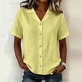 thumbnail image 2 of Edvintorg Button Down Shirts for Women Cotton Linen Turndown Collar Loose Tops Summer Short Sleeve Lightweight Casual Blouse Trendy Womens Clothes Yellow S, 2 of 9