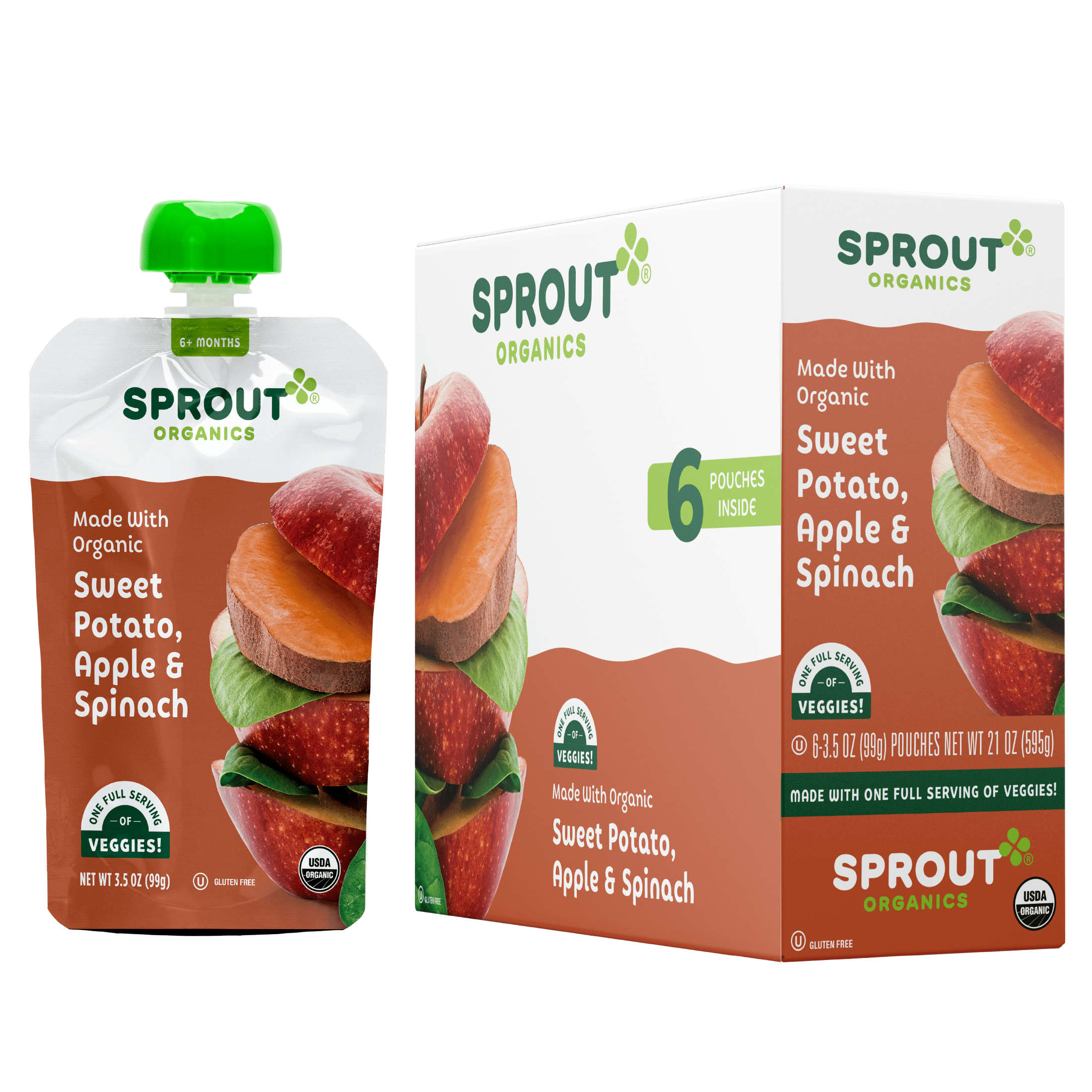 Sprout Organic Stage 2 Baby Food, Sweet Potato Apple Spinach, 3.5 oz Pouch, 6 Pack