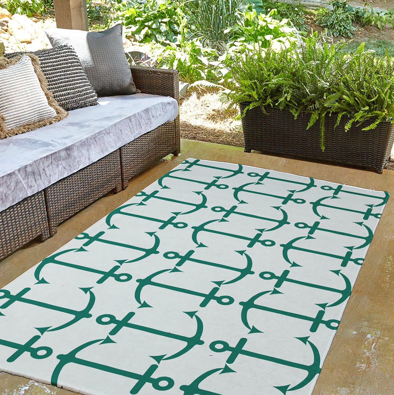 3' x 5' Simply Daisy Anchor Pattern Beach Style Chenille Area Rug, Kelly Green