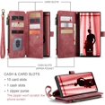 thumbnail image 2 of Wallet Case for Samsung Galaxy S23 Ultra 5G, Premium Handmade PU Leather Phone Case Card Slots Magnetic Closure Zipper Pocket Kickstand Flip Case with Hand Strap - Vintage Red, 2 of 15
