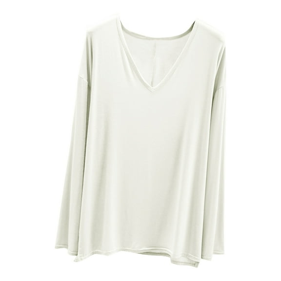 Kaemgyyd Pajamas Tops for Women Soft Comfy V Neck Sleepwear Solid Color Loose Basic Tunic Tee Loungewear