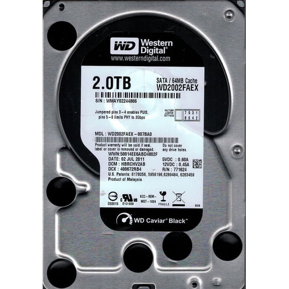 Western Digital WD2002FAEX-007BA0 2TB DCM: HBRCHV2AB