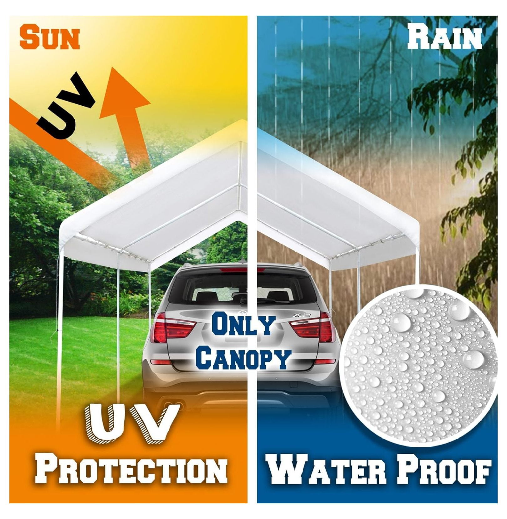 10'x20' Carport Replacement Canopy Garage Top Tarp Shelter Cover, Canopy ONLY (w/Edge)