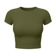 thumbnail image 6 of VBVC Women's Short Sleeve Crop Top, Ladies' Fitted Crew Neck T-Shirt, Casual Basic Solid Color Tee For Women,Army Green,S-XL, 6 of 7