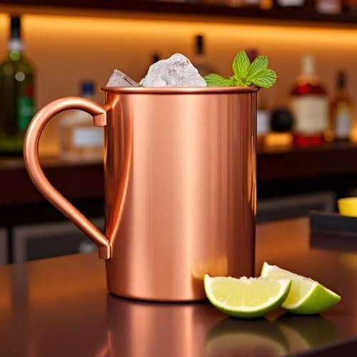 Copper Moscow Mule Mugs, Straight Smooth Finish, Riveted Handle Holds 16oz for Moscow Mules, Cold & Hot Drinks, Coffee & Wine - Travel Cup Great for Events Bar party, Outdoor & Camping (Copper)