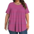 thumbnail image 2 of Olyvenn Hauts pour Femmes Grande Taille T-Shirts d'Été Basiques Manches Courtes Col Rond Tunique Décontractée Coupe Ample T-Shirts de Plage à Rayures Graphiques Rose Vif TG, 2 of 6