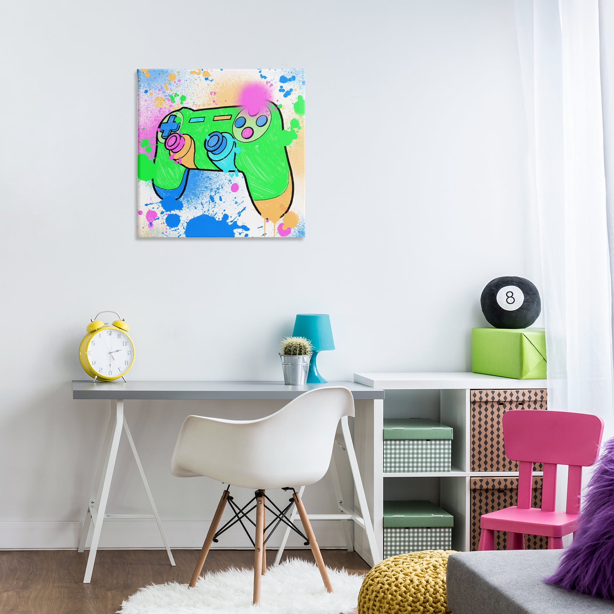 Stupell Industries Splattered Game Controller Entertainment Painting Wrapped Canvas Art Print Wall Art, 24 x 24