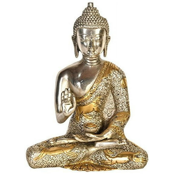 Tibetan Buddhist Deity Blessing Buddha with Carved Robe - Brass Statue