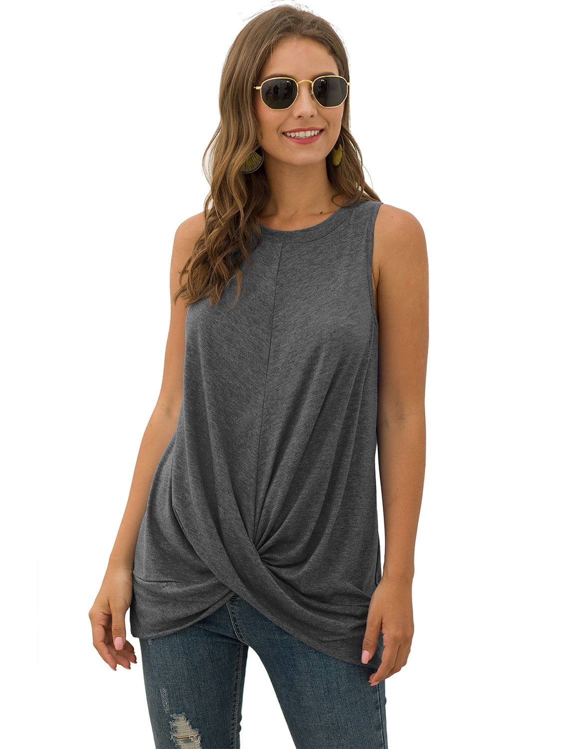 Women's Casual Tank Top Round Neck Stretchy Loose Sleeveless Summer ...