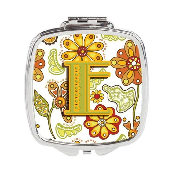 Carolines Treasures  Letter E Floral Mustard & Green Compact Mirror