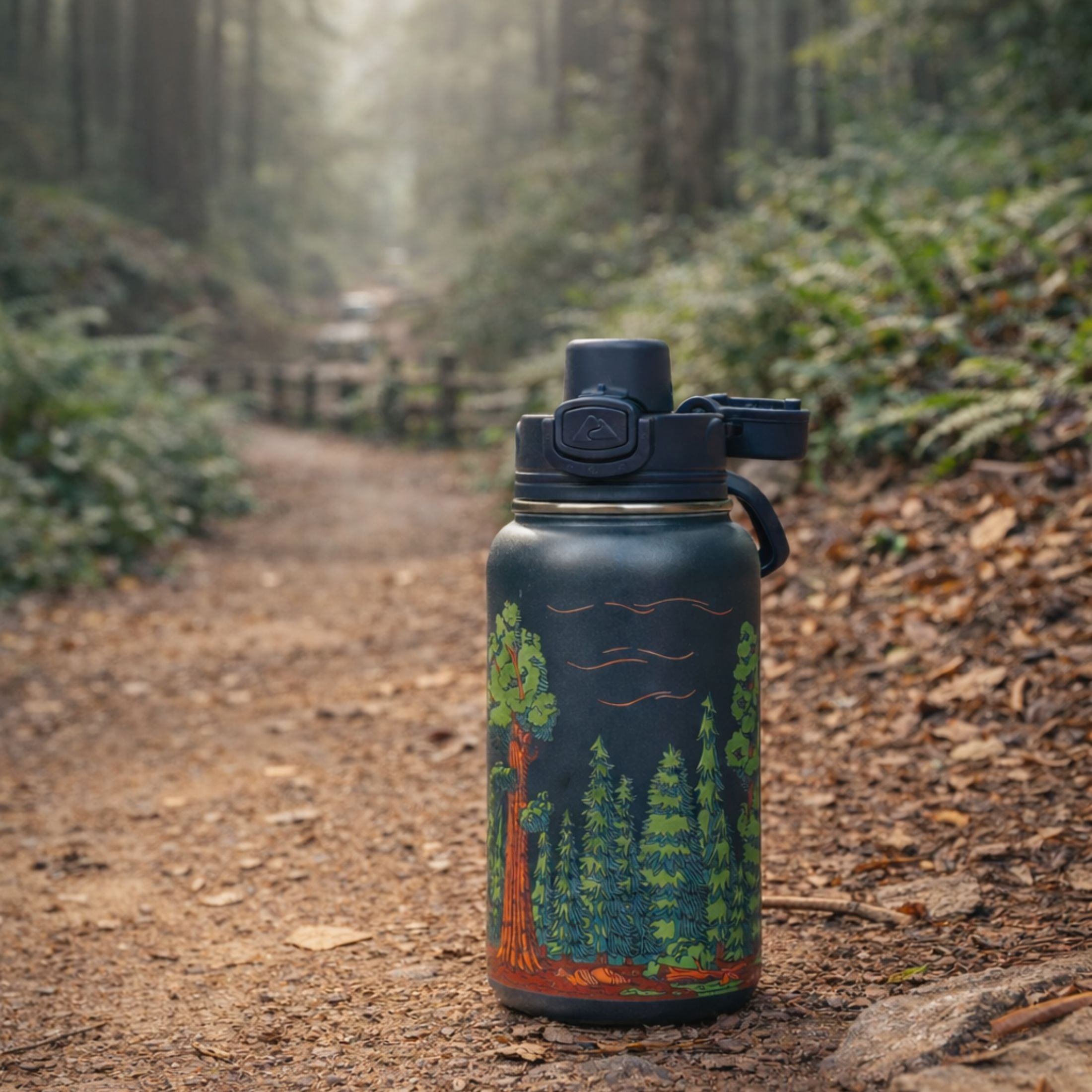 Ozark Trail 18 oz Stainless Steel Insulated Pop-Lid Water Bottle, Ancient Forest