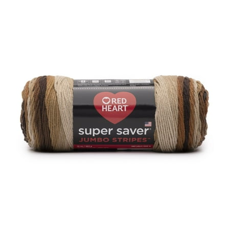Red Heart Super Saver Jumbo #4 Medium Acrylic Yarn, Latte Stripe 10oz/283g, 482 Yards