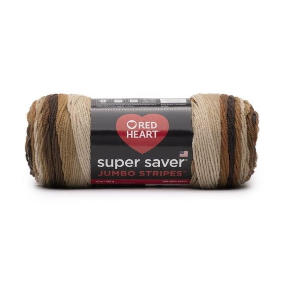 Red Heart Super Saver Jumbo #4 Medium Acrylic Yarn, Latte Stripe 10oz/283g, 482 Yards